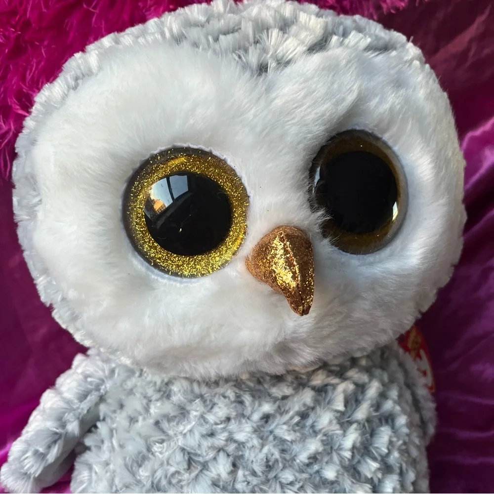 Ty Beanie Boo’s Owlette The Owl, 18” Large Plush Stuffed Animal Gray Gold NWT